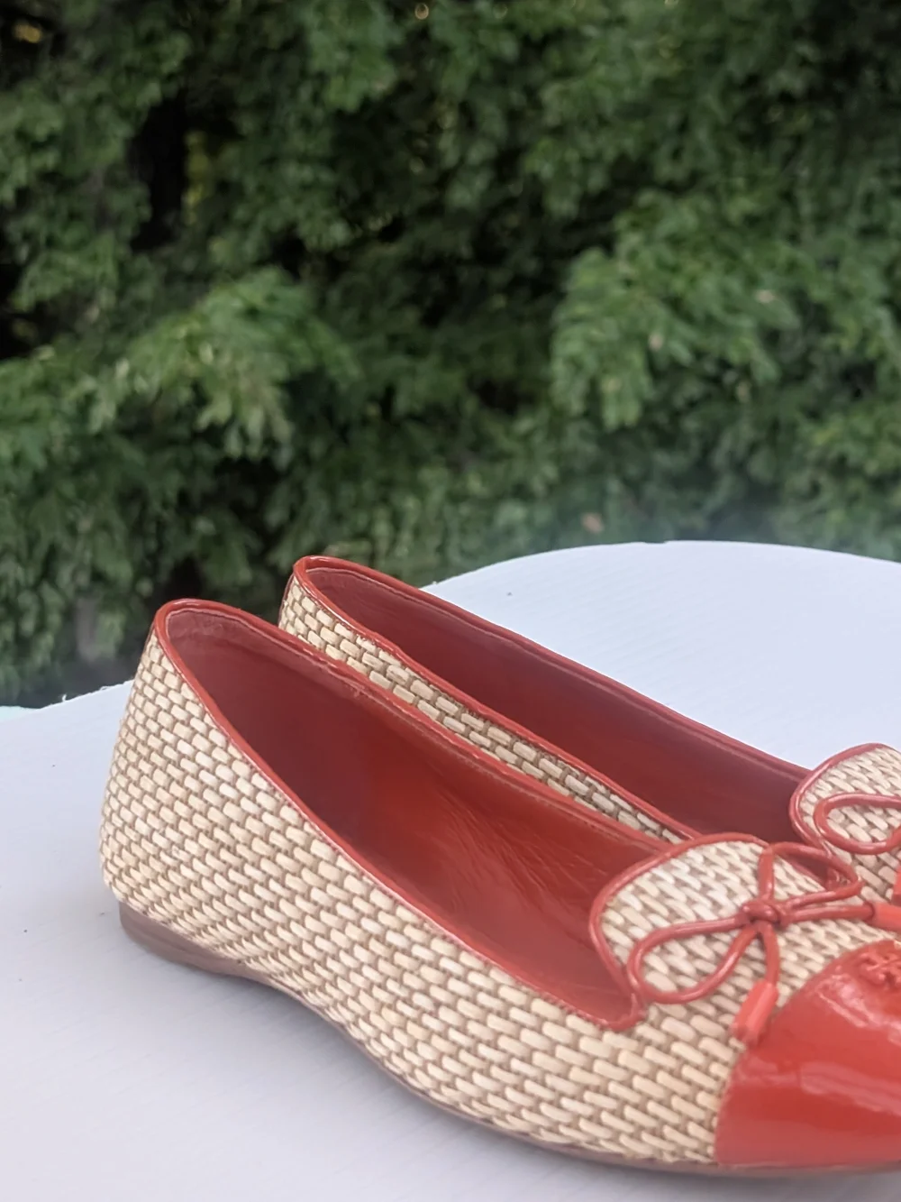 Tory Burch Coral Patent & Woven Ballet Flats